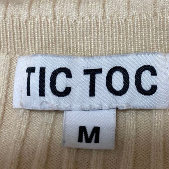 Tic Toc Cream Rib Knit Keyhole Cut Out Long Sleeve Boat Neck Crop Sweater Top M - Picture 3 of 4